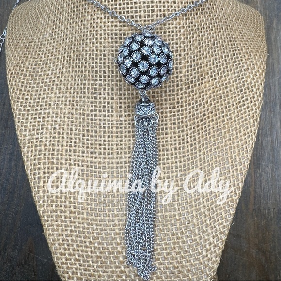 BIG RHINESTONE BALL FRING EXTRA LONG PENDANT  NECKLACE - Picture 1 of 2